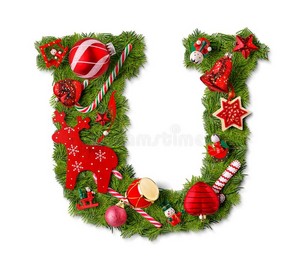 Christmas alphabet letter U isolated on white Stock Photo