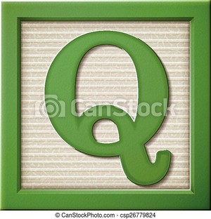 Close up look at 3d green letter block Q