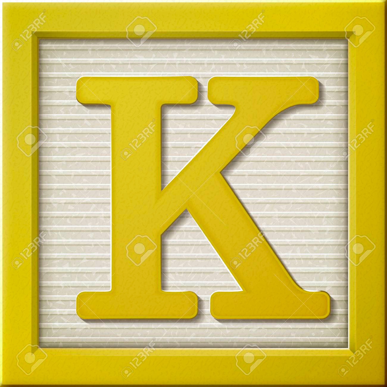 Close up look at 3d yellow letter block K