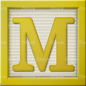 Close up look at 3d yellow letter block M