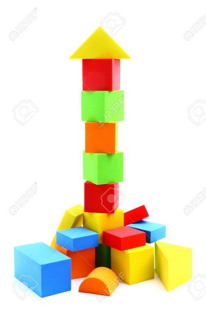  Colorful Toy Blocks Tower Isolated On White Background Stock foto