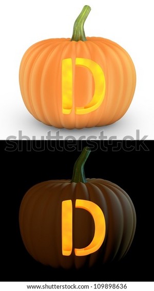  D Letter Carved On कद्दू Jack Lantern Isolated On And White