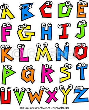  Funky alphabet. Funny made up colourful letters of the alphabet