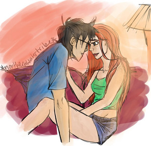  Harry/Ginny Drawing - Snuggles On The ソファー, ソファ