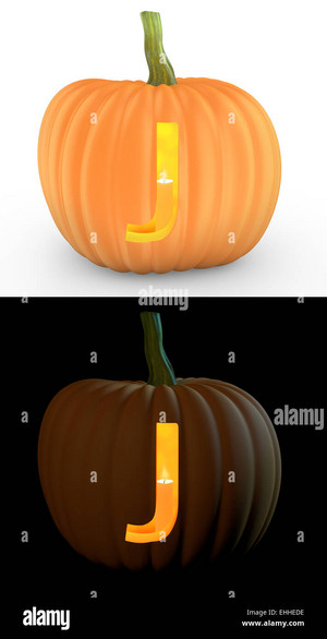  J Letter Carved On pumpkin, boga Jack Lantern Isolated On And White