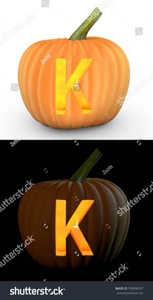  K Letter Carved On pumpkin, boga Jack Lantern Isolated On And White