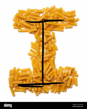  Letter I of the English alphabet from dry pastas, pasta on a white