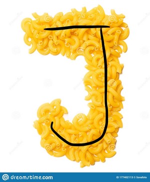  Letter J of the English alphabet from dry pasta on a white