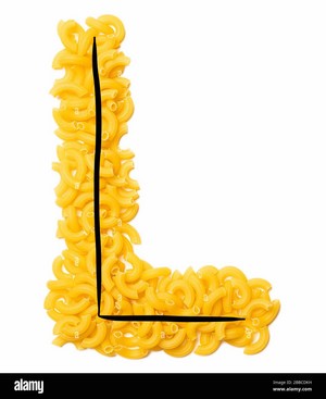  Letter l of the English alphabet from dry pasta on a white