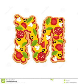 Letter M pizza font Italian meal alphabet Lettering fast food