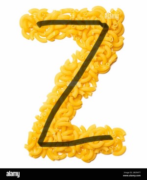 Letter Z of the English alphabet from dry pasta on a white