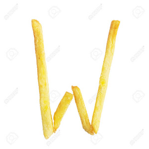 Letter w symbol is made of the fries alphabet of french fries on white