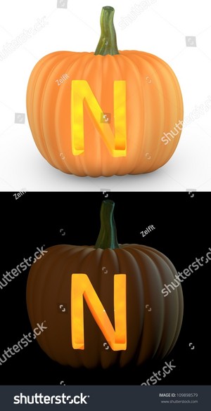 N Letter Carved On Pumpkin Jack Lantern Isolated On And White