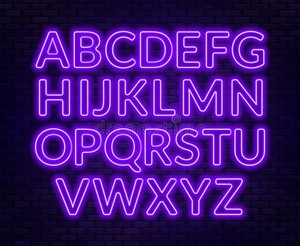  Neon Purple Alphabet on Brick muro Background Capital Letter