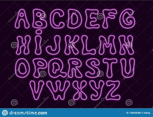  Neon Style Alphabet with Hand Drawn Letter Shapes in Purple Color