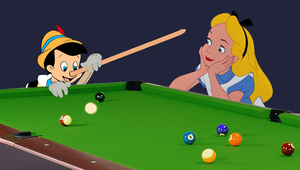  Pinocchio Plays Pool with Alice Watching