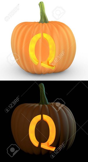 Q Letter Carved On Pumpkin Jack Lantern Isolated On And White