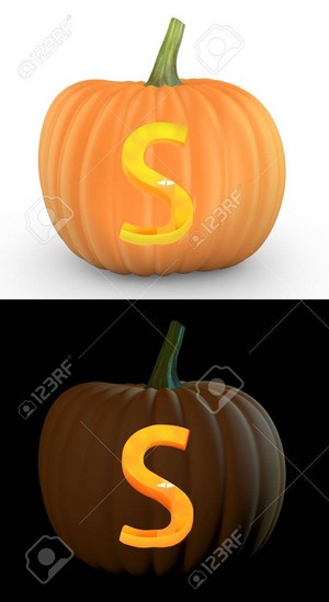  S Letter Carved On pompoen Jack Lantern Isolated On And White