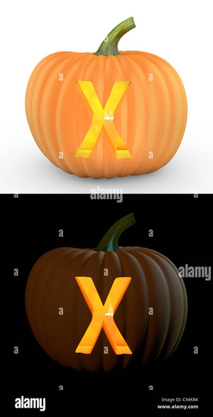  X Letter Carved On calabaza Jack Lantern Isolated On And White