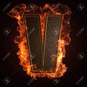  Burning letter V made in 3d graphics