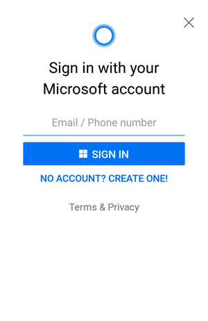 Cortana Sign up on Android 