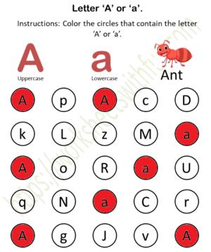  Fïnd and Color (A 또는 a) Worksheet 1