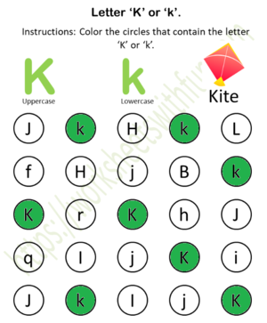  Fïnd and Color (K या k) Worksheet 11
