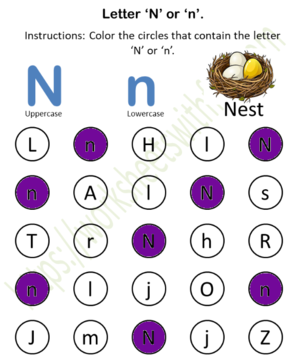  Fïnd and Color (N atau n) Worksheet 14