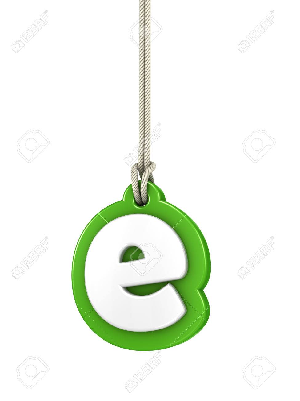Green lowercase letter e hanging