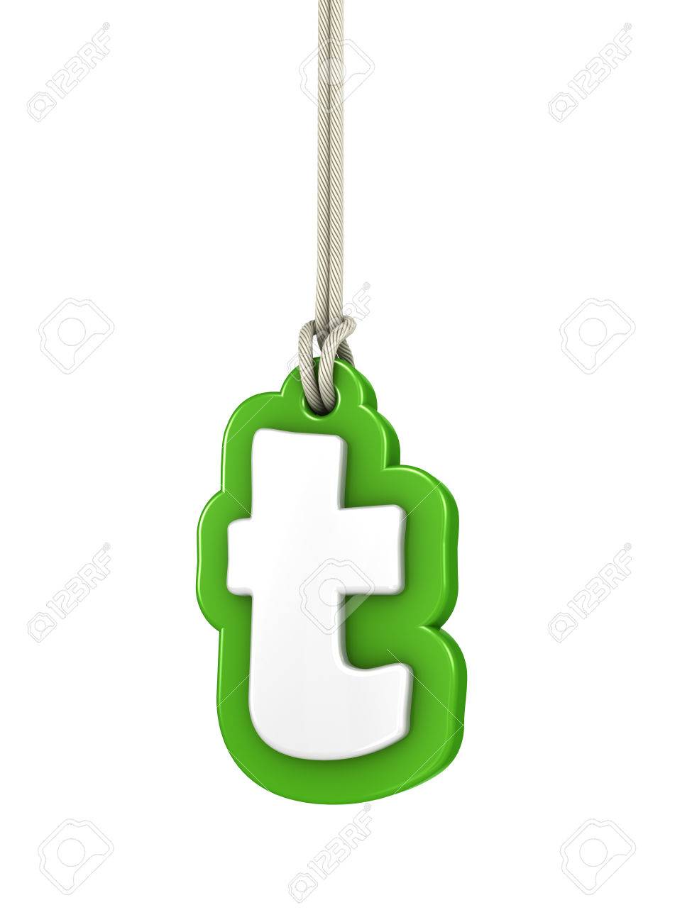 Green lowercase letter t hanging