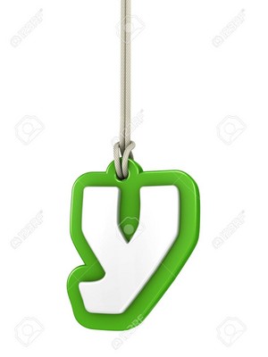 Green lowercase letter y hanging