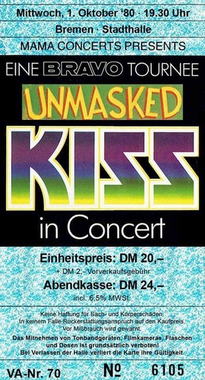  halik ~Bremen, Germany...October 1, 1980 (Unmasked World Tour)