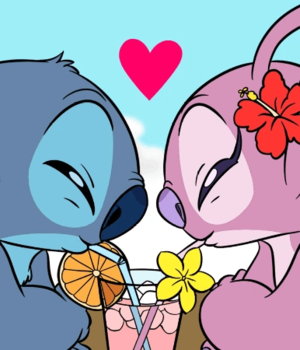  Stitch and Angel sharing a drink