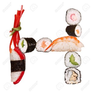 Sushi Alphabet Letter H Isolated On White Background