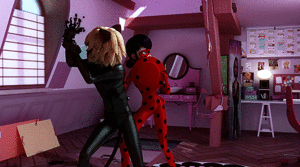  Ladybug and Chat Noir fighting Troublemaker