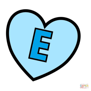  Letter E In tim, trái tim Coloring Page