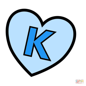  Letter K In hati, tengah-tengah Coloring Page