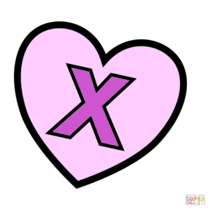  Letter X In tim, trái tim Coloring Page