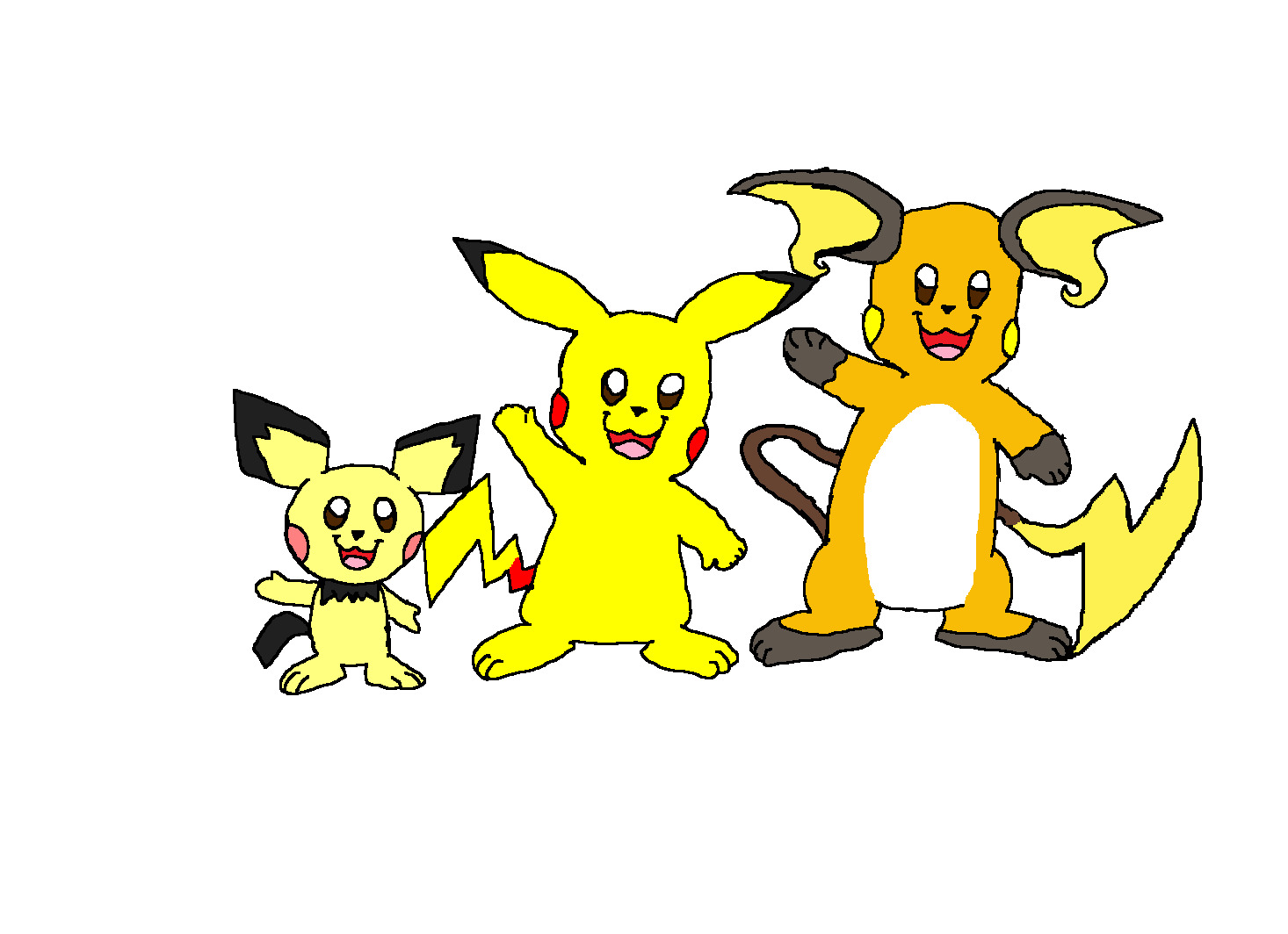 Pichu Pikachu and Raichu from Pokémon 