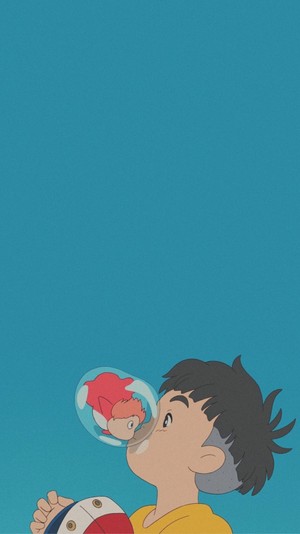 Ponyo on the Cliff by the Sea Phone Wallpaper
