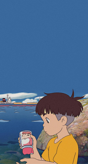  Ponyo on the Cliff 由 the Sea Phone 壁纸