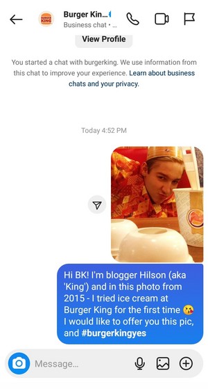 Xlson137 write to Burger King on IG