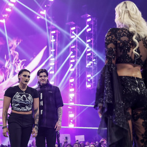  شارلٹ Flair, Rhea Ripley with Dominik Mysterio | Friday Night Smackdown | February 24, 2023