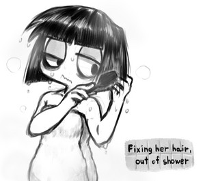 Creepy Susie brushing her wig