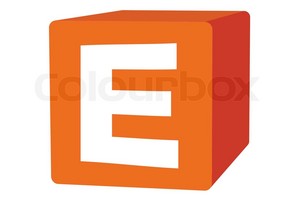  Letter E On 橙子, 橙色 Box