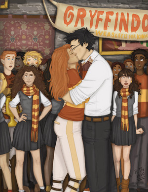  Harry/Ginny Drawing - Ciuman