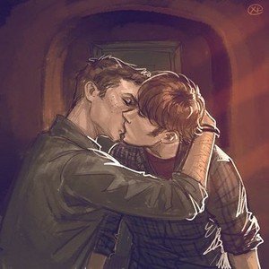  Sam/Dean Drawing - First Kiss