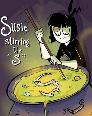  Witch Creepy Susie bone brew in cauldron