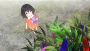 Blue Reflection ray Nina Yamada as a little kid, child, holding her purple Teddy Bear.
