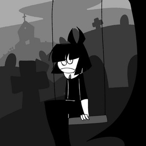 Creepy Susie swinging in a cemetary